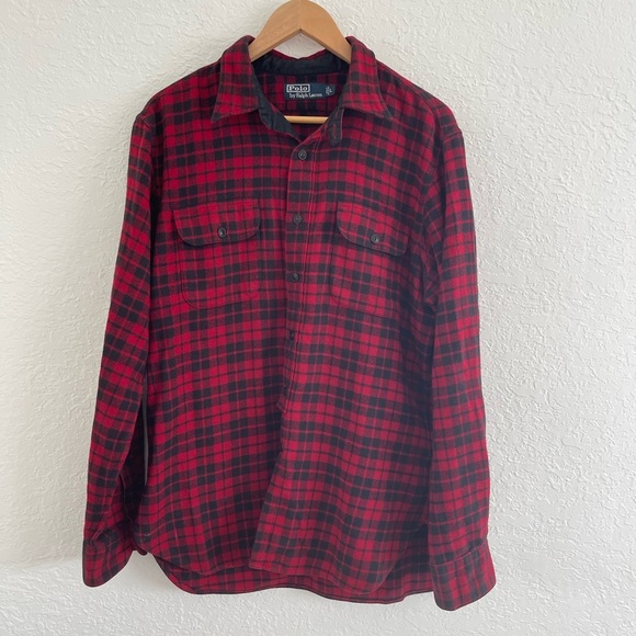 Vintage Polo Ralph Lauren Double Button Strap Collar Flannel Size L - Picture 1 of 4